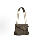 SAINT LAURENT YSL PUFFER Gold Logo sliding chain strap crossbody single-shoulder bag for women, brown